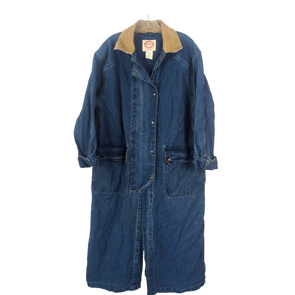 Australian Outback Collection Denim Long Jacket Leather Collar Women Size Small